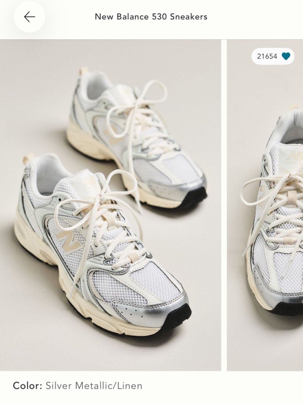 New Balance 530 Sneakers- Silver Metallic and Linen